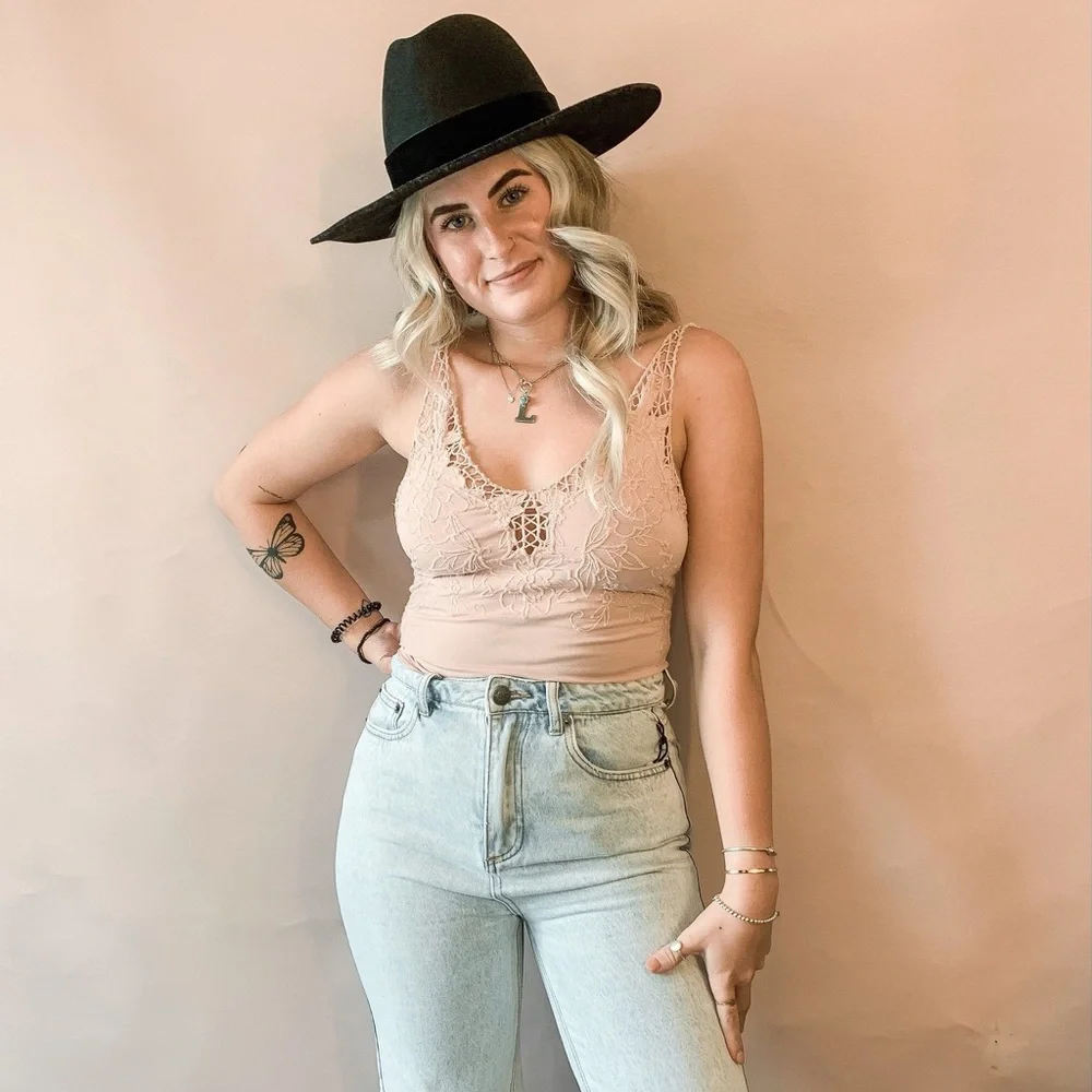 Free People | Lea Pink Embroidered Floral Front Bodysuit - Picture 4 of 5